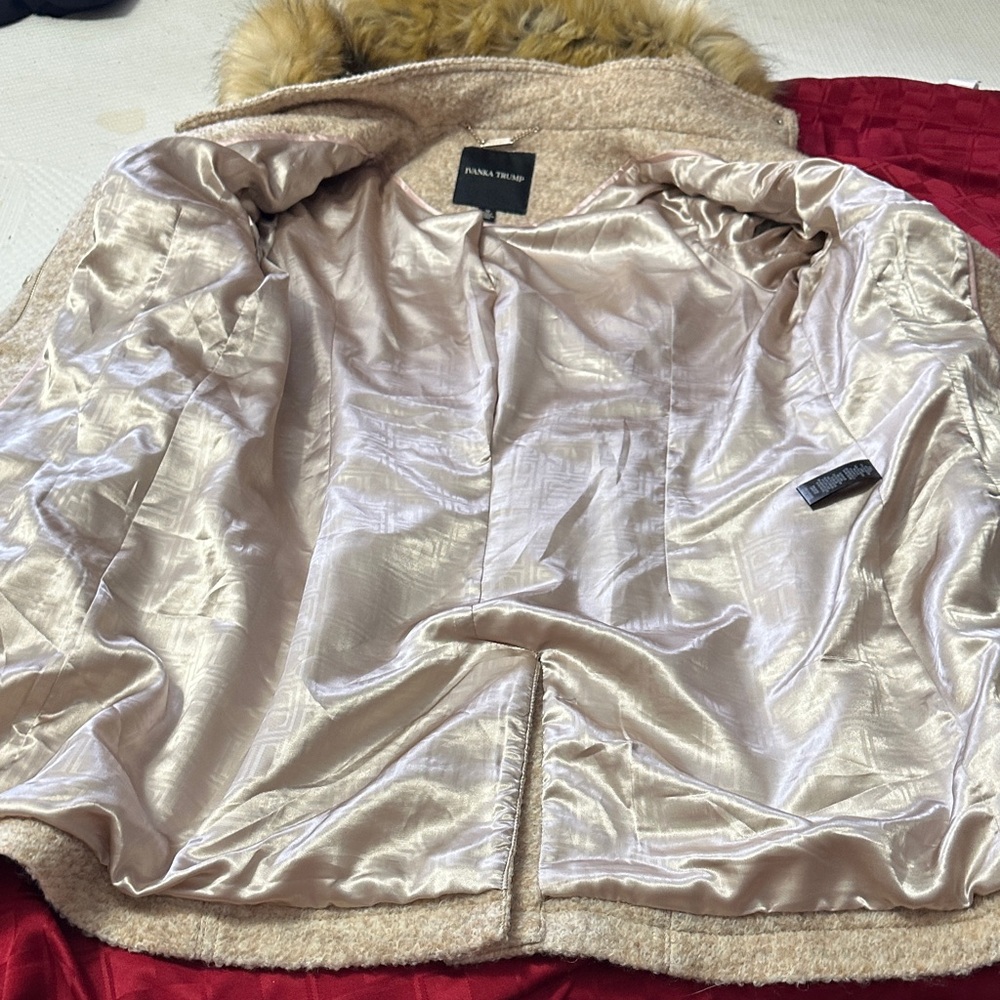 Ivanka Trump Beige Coat with Faux Fur Trim